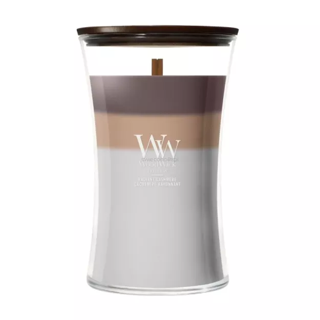 WoodWick Radiant Cashmere - duża świeca zapachowa Trilogy 610g