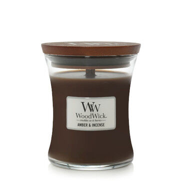 Amber & Incense - WoodWick - średnia świeca zapachowa z drewnianym knotem
