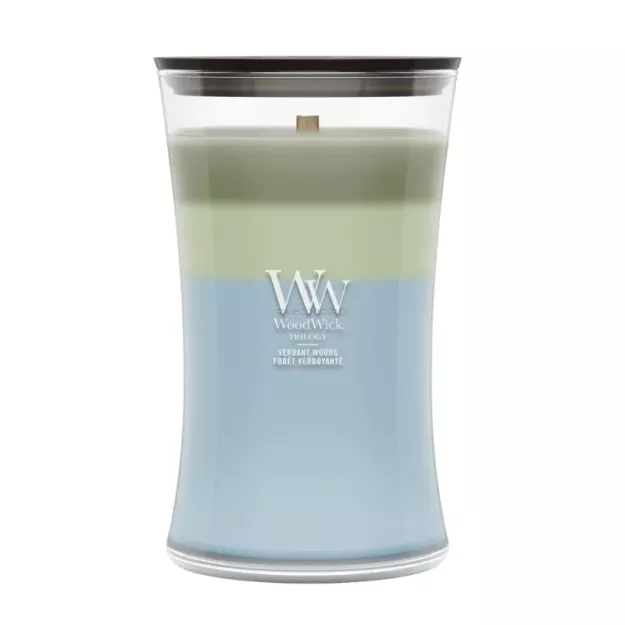 WoodWick Verdant Woods - duża świeca zapachowa Trilogy 610g