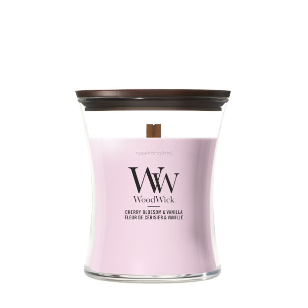 WoodWick Cherry Blossom & Vanilla średnia świeca zapachowa 275g