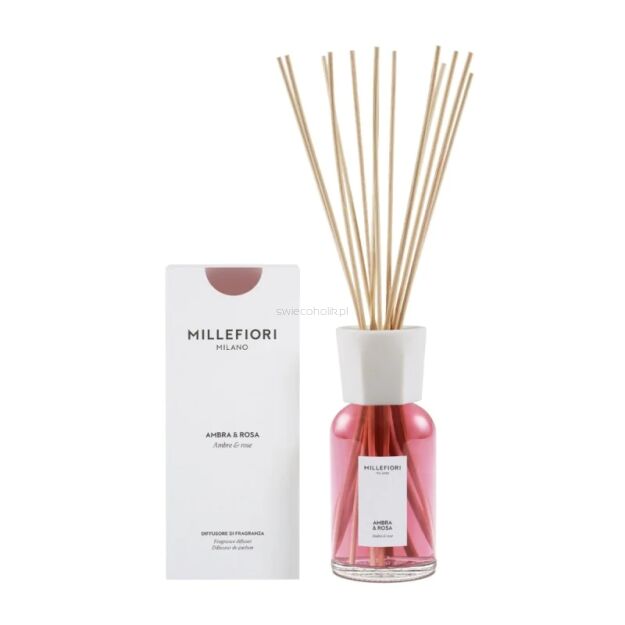 Millefiori Milano Ambra & Rosa - dyfuzor zapachowy z patyczkami 500 ml
