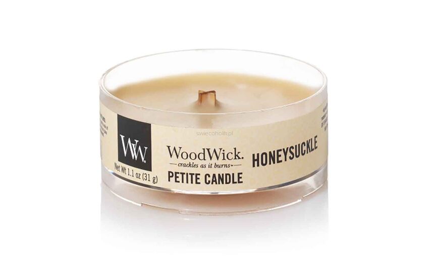 Honeysuckle - WoodWick - petite mini świeca zapachowa z drewnianym knotem