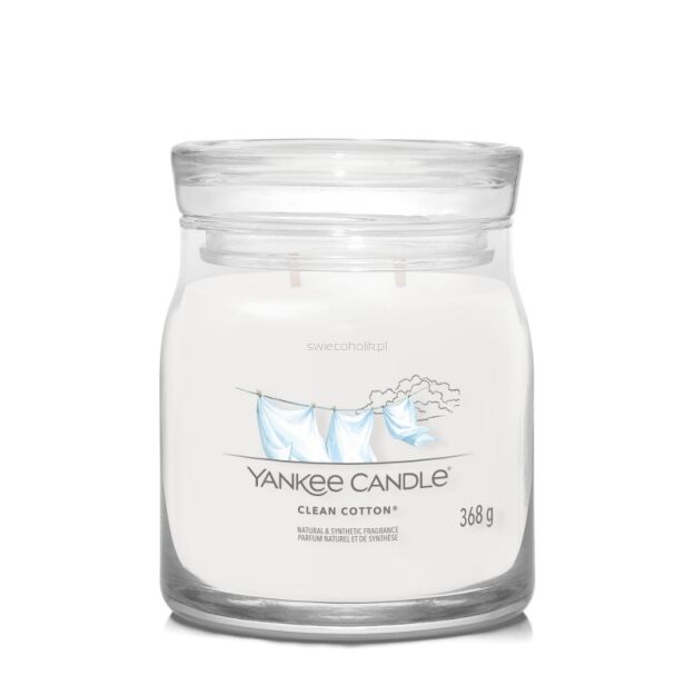Clean Cotton - Yankee Candle Signature - średnia świeca z dwoma knotami 
