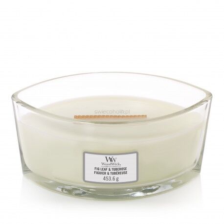  WoodWick Hearthwick - Fig Leaf & Tuberose - elipsa świeca zapachowa z drewnianym knotem
