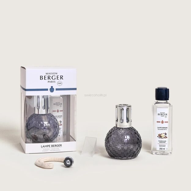 Zestaw prezentowy - Maison Berger - lampa katalityczna Disco Grey + esencja Amber Powder 250 ml