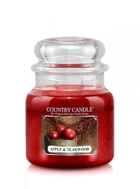 Country Candle - Apple & Teakwood -średnia świeca zapachowa (453g) 2 knoty