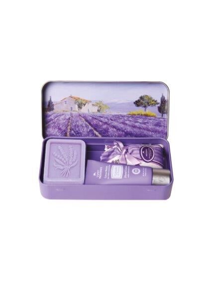 Zestaw prezentowy lawenda (Lavande) - mydło 60 g + krem do rąk + saszetka w metalowym pudełku - Mas de Provence | Esprit Provence
