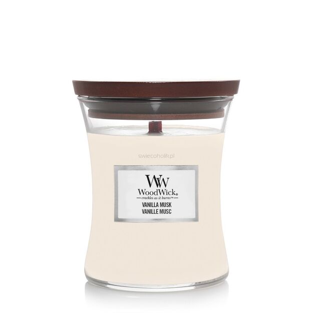 Vanilla Musk - Woodwick - średnia świeca z drewnianym knotem - nowość 2023