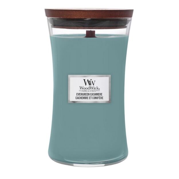 Evergreen Cashmere - Woodwick - duża świeca z drewnianym knotem 