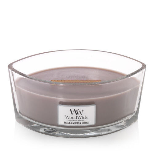 Black Amber & Citrus - WoodWick Heathwick Elipsa  - świeca zapachowa z drewnianym knotem