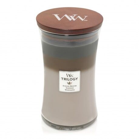Cozy Cabin WoodWick Trilogy - Duża świeca zapachowa z drewnianym knotem