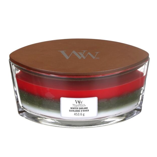Winter Garland WoodWick Trilogy elipsa świeca zapachowa z drewnianym