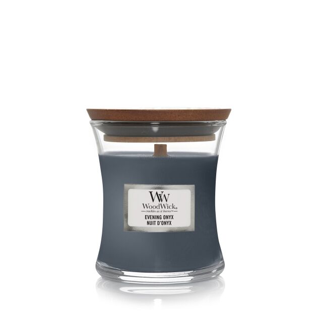 WoodWick - Evening Onyx - mała świeca zapachowa z drewnianym knotem