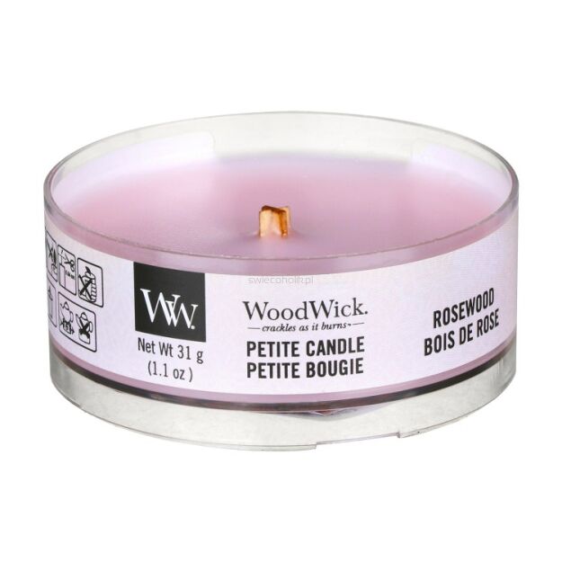 Rosewood - Woodwick - petite - mini świeca zapachowa z drewnianym knotem