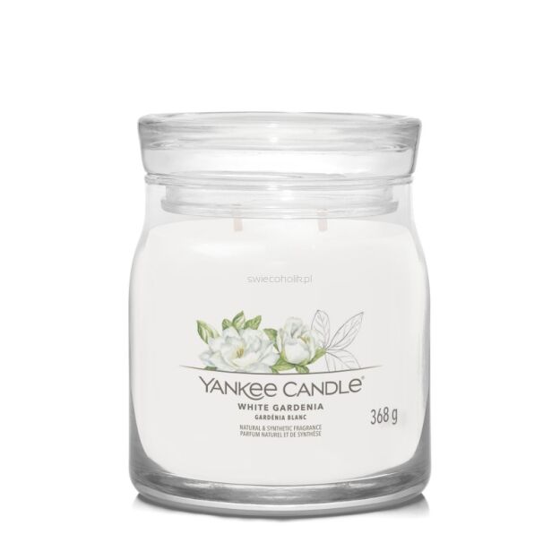 White Gardenia - Yankee Candle Signature - średnia świeca z dwoma knotami 