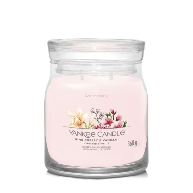 Pink Cherry & Vanilla - Yankee Candle Signature - średnia świeca z dwoma knotami 