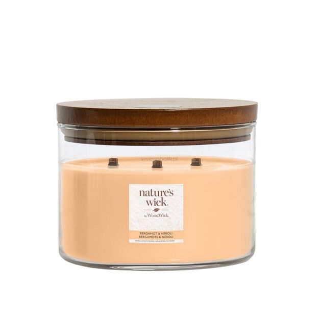 Bergamot & Neroli - Woodwick - duża świeca z drewnianym knotem - seria Nature's Wick.