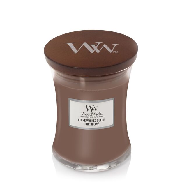 Stone Washed Suede- średnia świeca zapachowa-  WoodWick nowość 2020