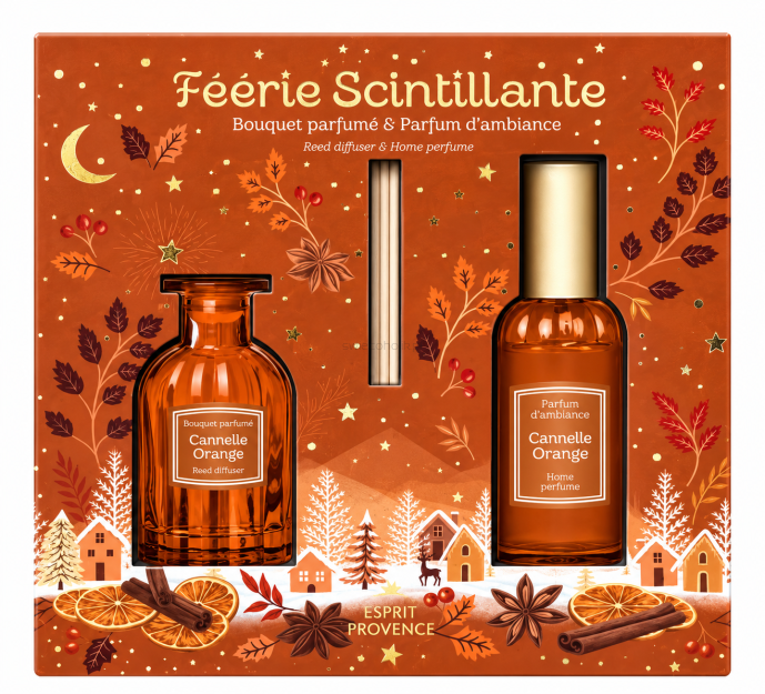 Esprit Provence Cynamon i Pomarańcza (Cannelle Orange) - zestaw prezentowy dyfuzor i perfumy do wnętrz 2 x 50 ml