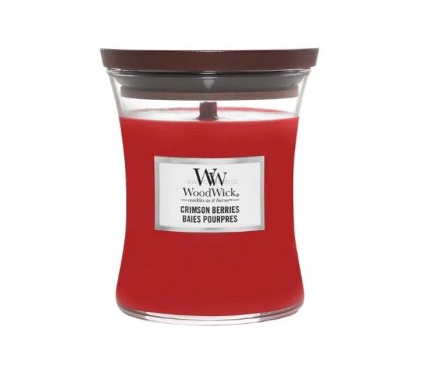 Woodwick - Crimson Berries - mała świeca zapachowa z drewnianym knotem