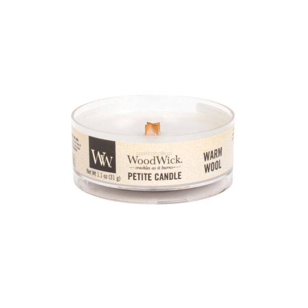Warm Wool- Woodwick petite mini świeca zapachowa z drewnianym knotem