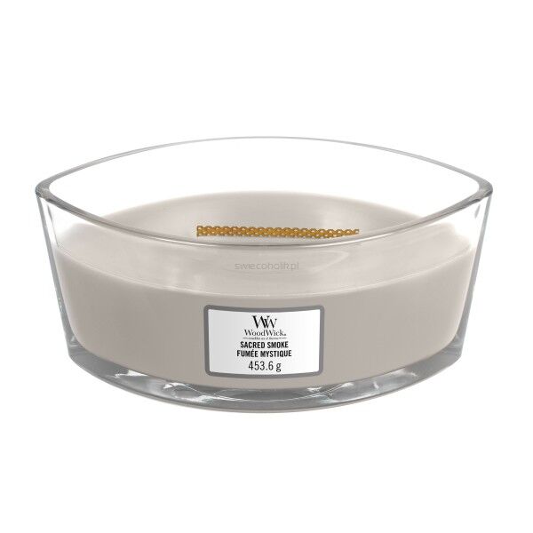 Sacred Smoke - Woodwick Hearthwick - świeca zapachowa elipsa z drewnianym knotem