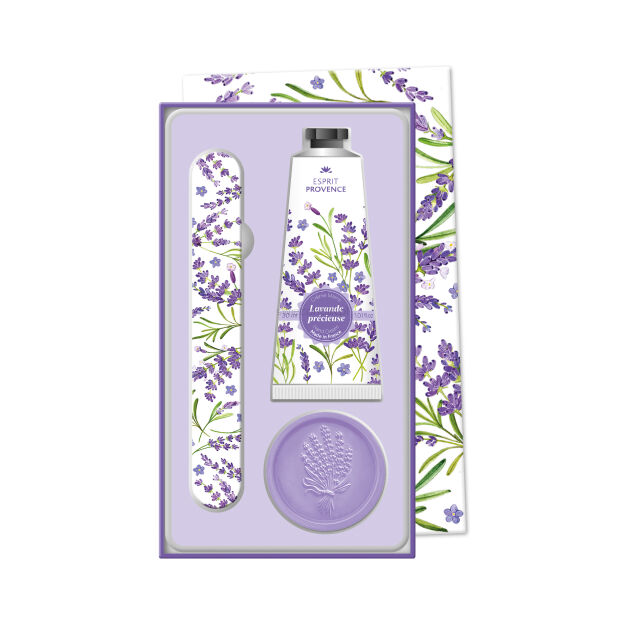 Zestaw prezentowy Lawenda (Lavande Précieuse) - krem do rąk 30 ml + mydło 25 g + pilnik | Esprit Provence