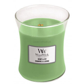 Hemp & Ivy - Woodwick - średnia świeca zapachowa z drewnianym knotem