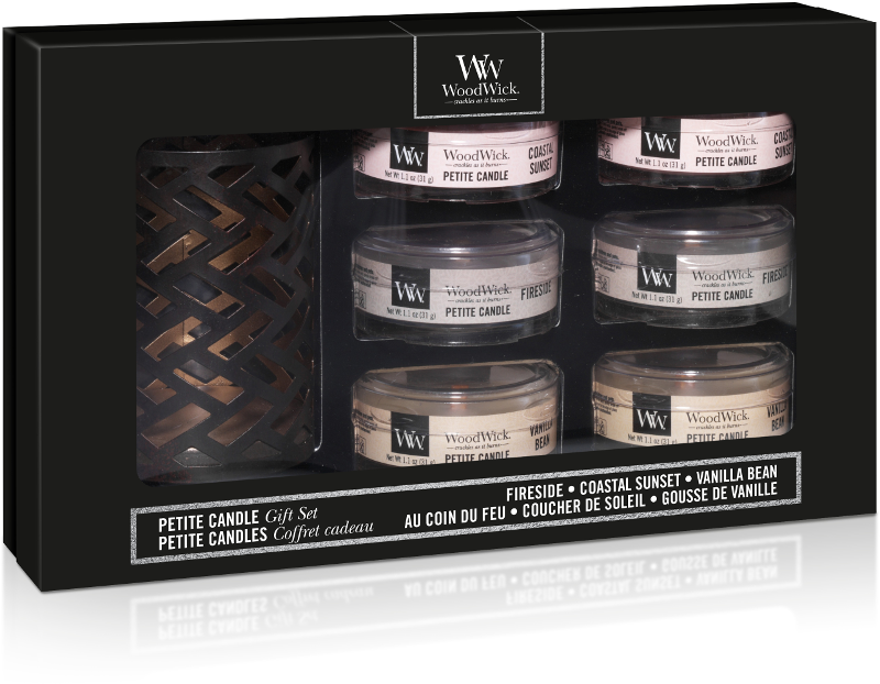 Zestaw prezentowy Woodwick - petite z świecznikiem
