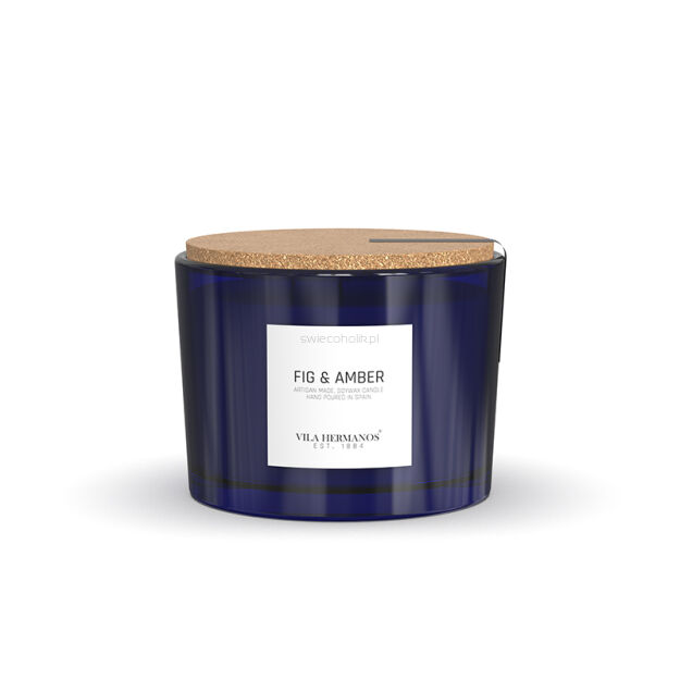 Fig & Amber - Vila Hermanos -  świeca zapachowa 350g z 3 knotami - seria Apothecary Cobalt Blue