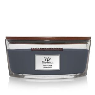 Indigo Suede - Woodwick - świeca elipsa z drewnianym knotem - nowość 2021 
