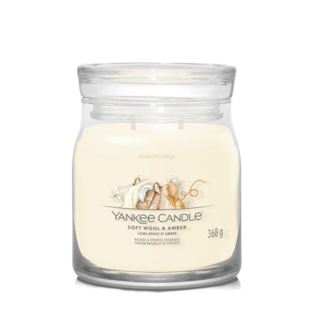 Soft Wool & Amber - Yankee Candle Signature - średnia świeca z dwoma knotami