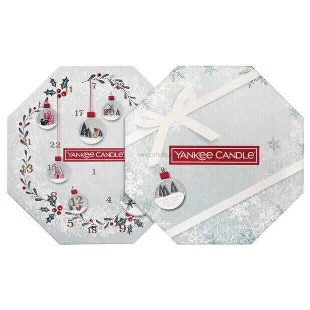 Kalendarz adwentowy Snow Globe Wonderland - Yankee Candle - wieniec -24 szt. tealight + świecznik