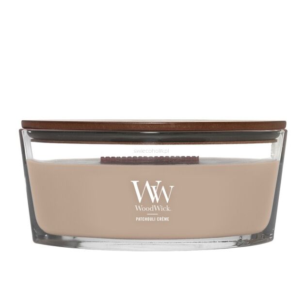 Patchouli Creme - Woodwick - elipsa świeca zapachowa z drewnianym knotem - nowość 2025