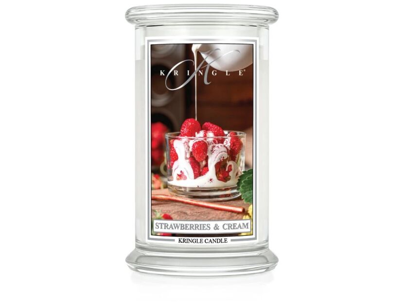 Kringle Candle Strawberries & Cream - duża świeca zapachowa 624 g 2 knoty