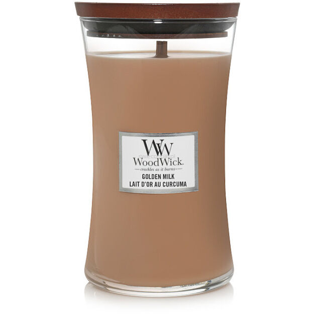 Golden Milk - Woodwick - duża świeca zapachowa z drewnianym knotem