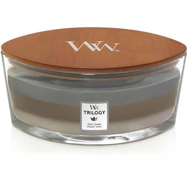 Cozy Cabin Woodwick Hearthwick Trilogy - świeca zapachowa z drewnianym knotem