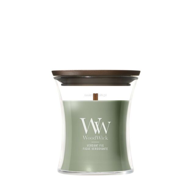 WoodWick Verdant Fig - mała świeca zapachowa z drewnianym knotem 85g