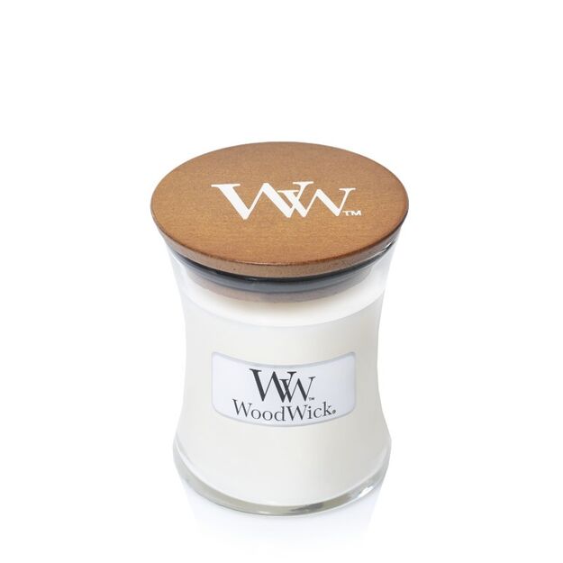 Linen - Woodwick mała świeca zapachowa z drewnianym knotem