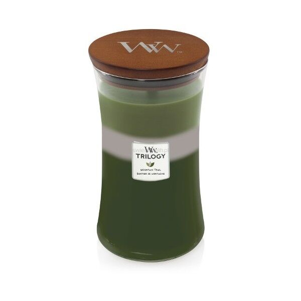 Mountain Trail WoodWick Trilogy - Duża świeca zapachowa z drewnianym knotem