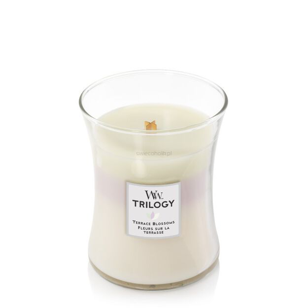 Terrace Blossoms Woodwick -średnia świeca zapachowa z drewnianym knotem