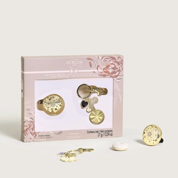 Maison Berger Ophelia Gold dyfuzor samochodowy z wkładem Liliflora + brelok | zestaw zapachowy do auta