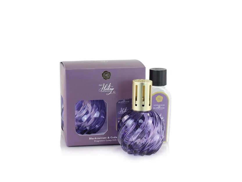 Ashleigh & Burwood Spiral Purple - zestaw prezentowy lampa katalityczna + Blackcurrant & Cedarwood 250 ml