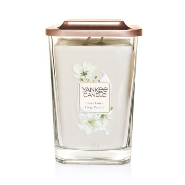 Sheer Linen Yankee Candle duża kwadratowa świeca Elevation z dwoma knotami