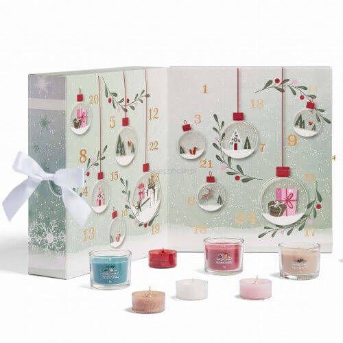 Kalendarz adwentowy Snow Globe Wonderland - Yankee Candle - książka -12 szt. votive + 12 szt. tealight + świecznik