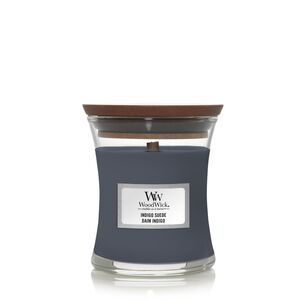 Indigo Suede - WoodWick - mała świeca zapachowa z drewnianym knotem - nowość 2021
