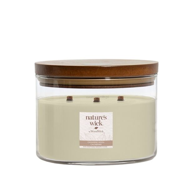 Cashmere Wool - Woodwick - duża świeca z drewnianym knotem - seria Nature's Wick.