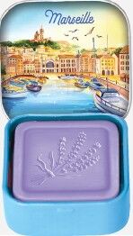 Mydło prowansalskie Lawenda (Lavande) w metalowej mydelniczce 25 g - Marseille | Esprit Provence