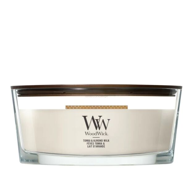 Tonka & Almond Milk - Woodwick- świeca elipsa z drewnianym knotem