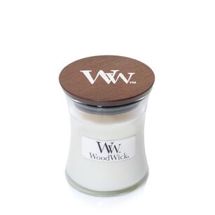 Woodwick - White Teak- mała świeca zapachowa z drewnianym knotem